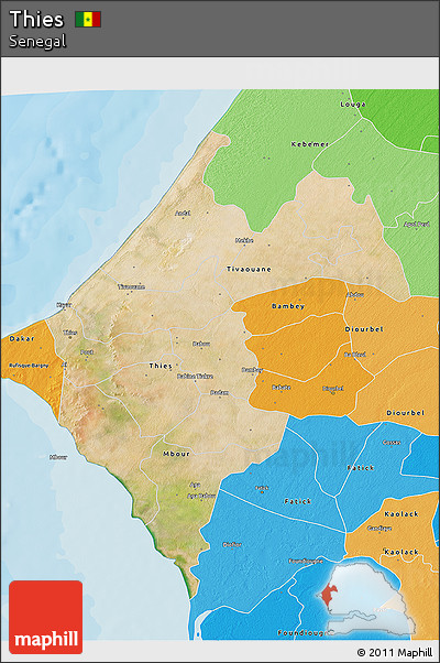 Satellite 3D Map of Thies, political shades outside