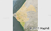 Satellite 3D Map of Thies, semi-desaturated