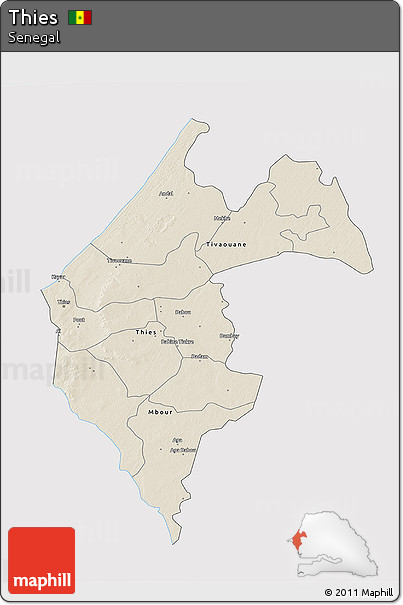 Shaded Relief 3D Map of Thies, cropped outside