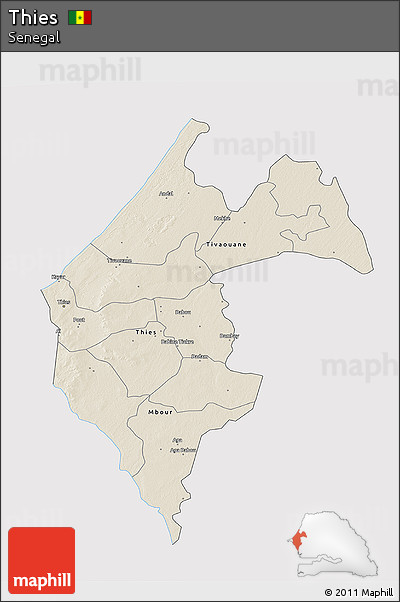 Shaded Relief 3D Map of Thies, cropped outside