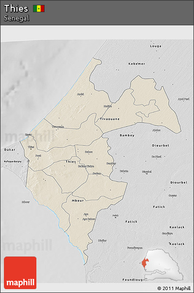Shaded Relief 3D Map of Thies, desaturated