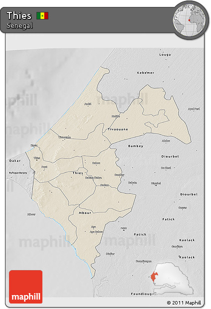 Shaded Relief 3D Map of Thies, desaturated