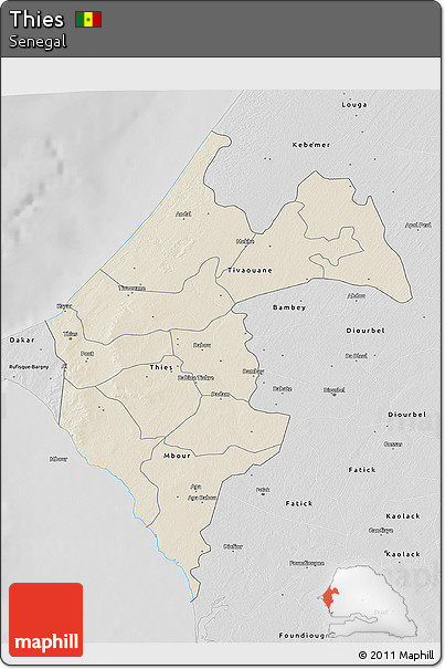 Shaded Relief 3D Map of Thies, desaturated
