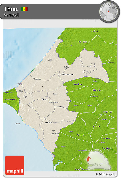 Shaded Relief 3D Map of Thies, physical outside