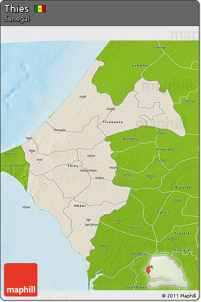 Shaded Relief 3D Map of Thies, physical outside