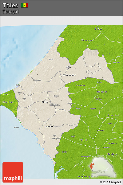 Shaded Relief 3D Map of Thies, physical outside