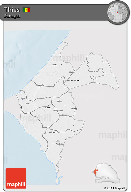 Silver Style 3D Map of Thies, single color outside
