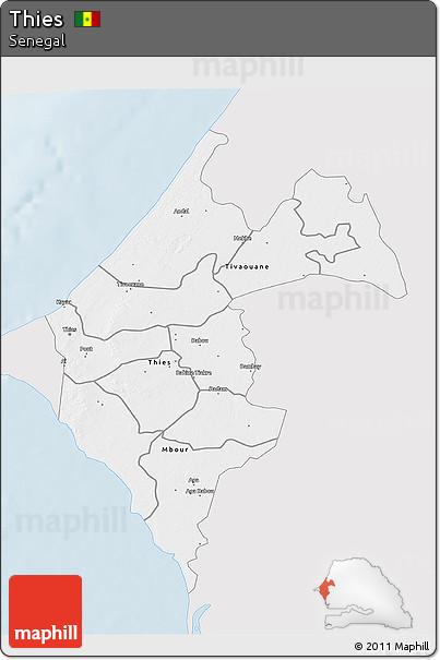 Silver Style 3D Map of Thies, single color outside