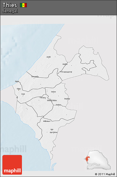 Silver Style 3D Map of Thies, single color outside