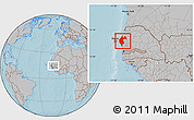 Gray Location Map of Thies, within the entire country, hill shading