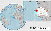 Gray Location Map of Thies, highlighted country, hill shading