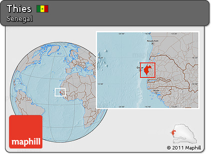 Gray Location Map of Thies, hill shading