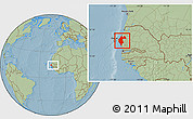 Savanna Style Location Map of Thies, within the entire country, hill shading