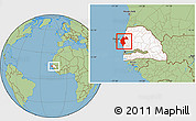Savanna Style Location Map of Thies, highlighted country, within the entire country