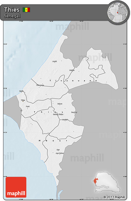 Gray Map of Thies, single color outside