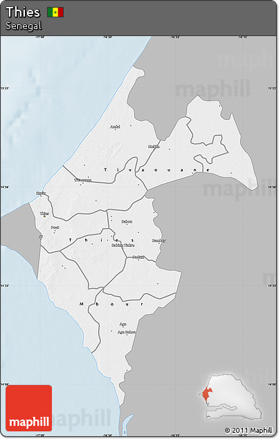 Gray Map of Thies, single color outside