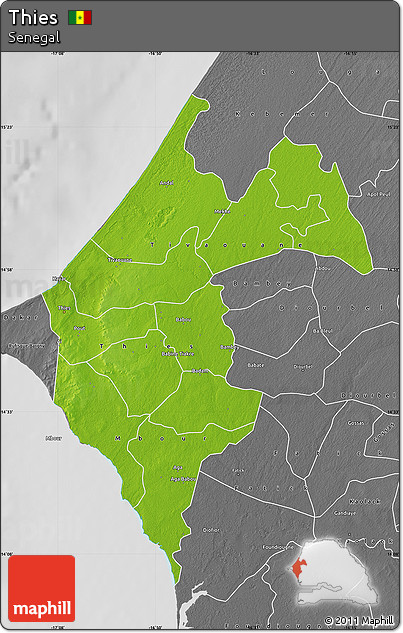 Physical Map of Thies, desaturated