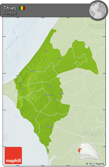 Physical Map of Thies, lighten