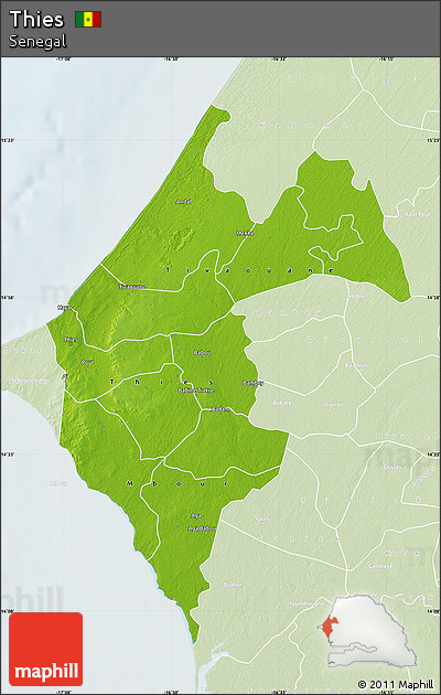 Physical Map of Thies, lighten