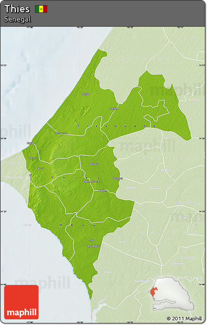 Physical Map of Thies, lighten