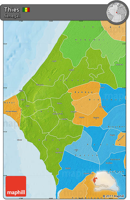 Physical Map of Thies, political outside