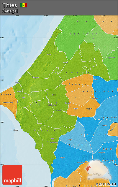 Physical Map of Thies, political outside