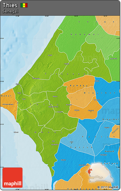 Physical Map of Thies, political outside