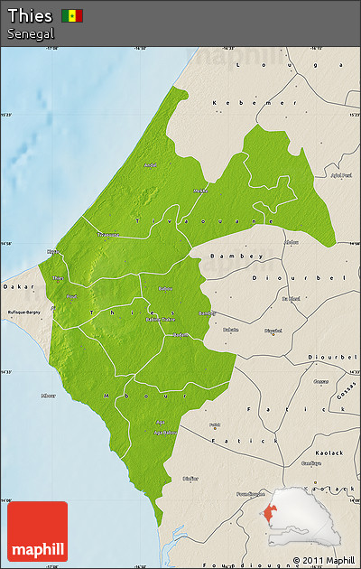 Physical Map of Thies, shaded relief outside