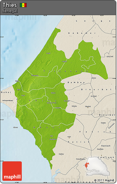 Physical Map of Thies, shaded relief outside