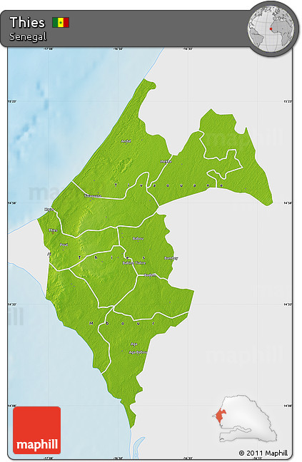 Physical Map of Thies, single color outside