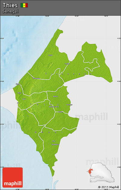 Physical Map of Thies, single color outside