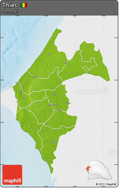 Physical Map of Thies, single color outside