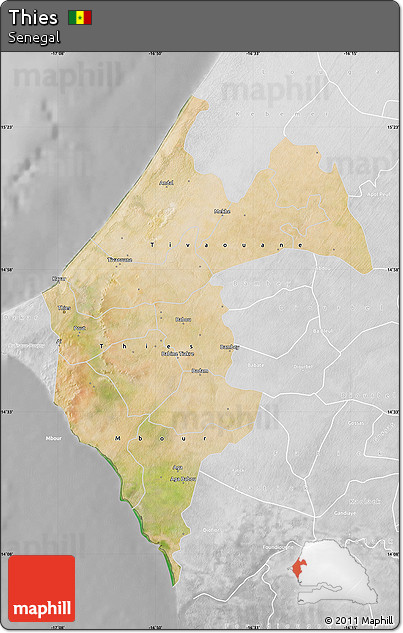 Satellite Map of Thies, lighten, desaturated