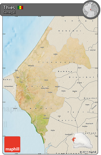 Satellite Map of Thies, shaded relief outside