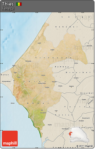 Satellite Map of Thies, shaded relief outside