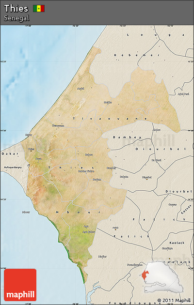 Satellite Map of Thies, shaded relief outside