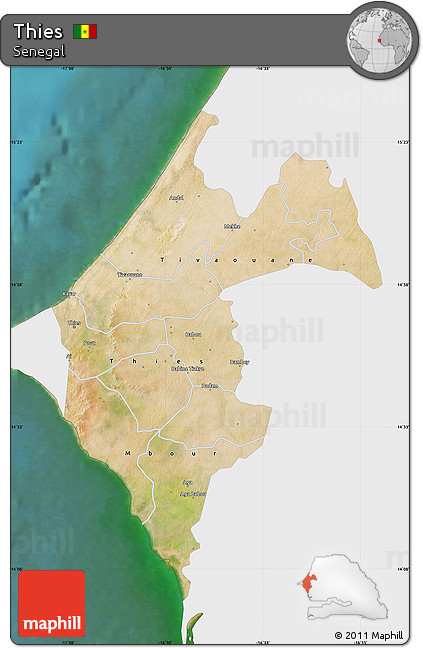 Satellite Map of Thies, single color outside