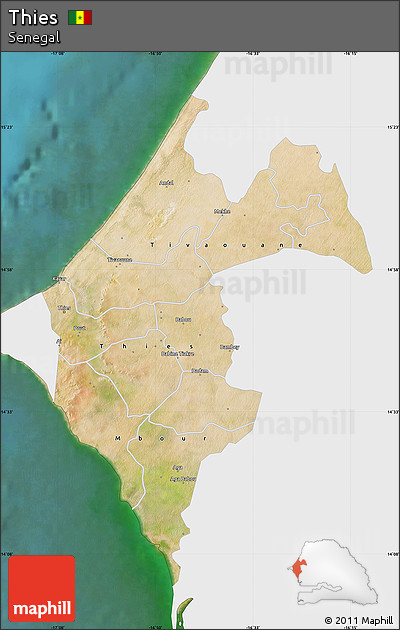 Satellite Map of Thies, single color outside