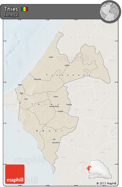 Shaded Relief Map of Thies, lighten