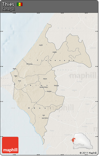 Shaded Relief Map of Thies, lighten