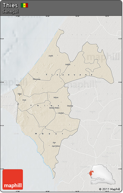 Shaded Relief Map of Thies, lighten, semi-desaturated