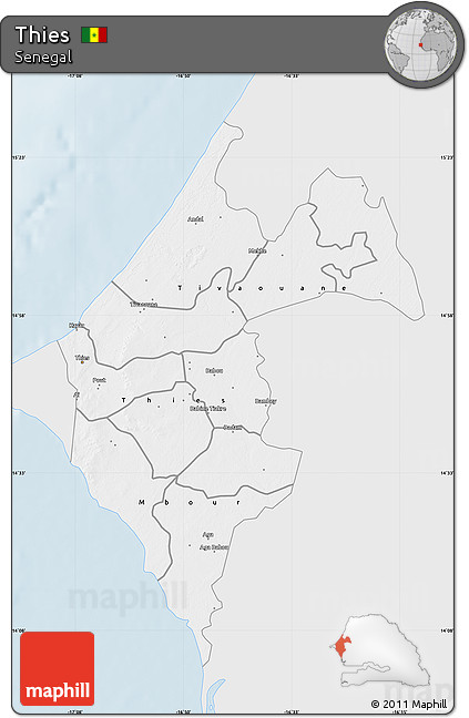 Silver Style Map of Thies, single color outside