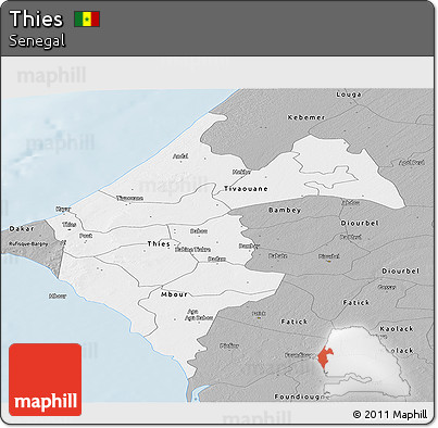 Gray Panoramic Map of Thies