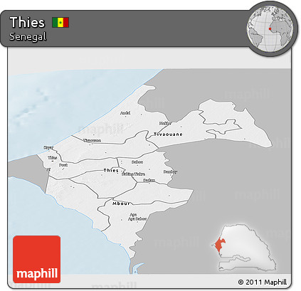 Gray Panoramic Map of Thies, single color outside