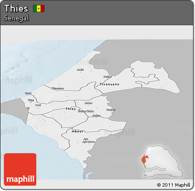 Gray Panoramic Map of Thies, single color outside
