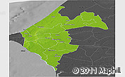 Physical Panoramic Map of Thies, darken, desaturated