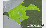 Physical Panoramic Map of Thies, darken, semi-desaturated