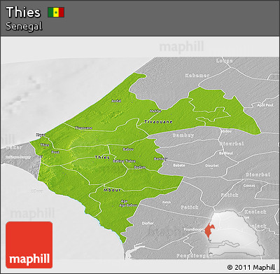 Physical Panoramic Map of Thies, lighten, desaturated