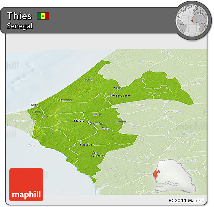 Physical Panoramic Map of Thies, lighten