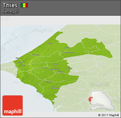 Physical Panoramic Map of Thies, lighten